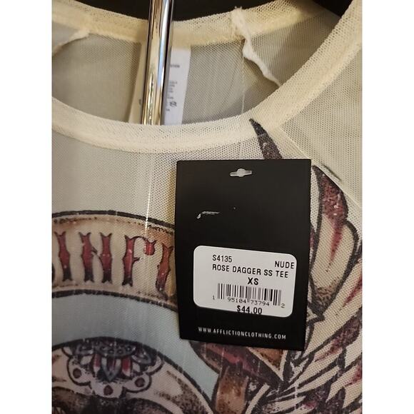 Sinful by affliction Rose Dagger short sleeve T-shirt XS NWT New CR3 Sheer - Picture 2 of 4